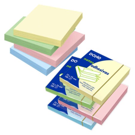 ✅ LOT de 12 Blocs-notes repositionnables Dohe - 75 GSM - Paquet de 12 blocs de 100 notes - Couleurs assorties co en stock