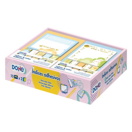 ✅ Dohe Boîte Présentoir de 20 Notes Autocollantes et Index - 70x70mm et 12x45mm - Motifs Estampillés Or coule en stock