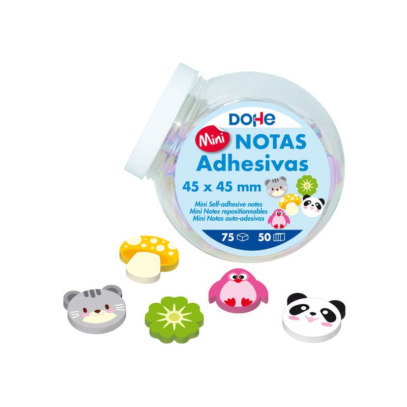 Dohe Présentoir de Mini 75 Notes Autocollantes Imprimées - 4,5x4,5 cm - Formes Assorties