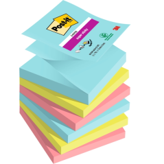 Post-It Super Sticky Pack de 6 blocs de 90 notes autocollantes repositionnables - Forme carrée - 76 x 76 mm - Zig-Zag