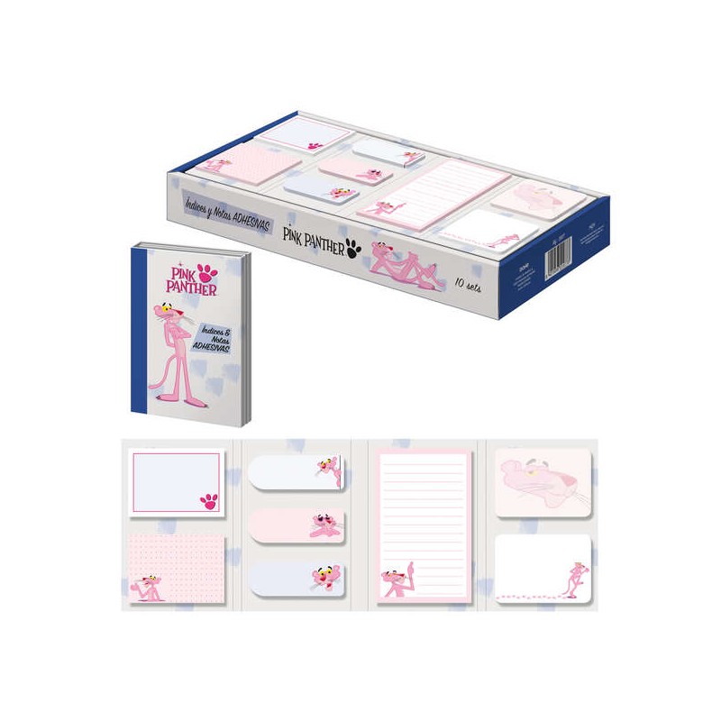 Dohe Présentoir d'Index et Notes Autocollantes Panthère Rose - Lot de 10 - Pré-imprimés en couleur - Adhésif puissant - Idéal