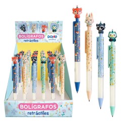 Stylos rétractables animaux couleurs présentoir