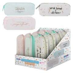 ✅ LOT de 12 Dohe Trousse en Silicone Semi-Translucide - avec Fermeture éclair - Décorations colorées - Impres en stock