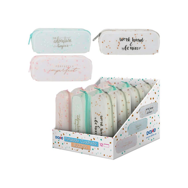 LOT de 12 Dohe Trousse en Silicone Semi-Translucide - avec Fermeture éclair - Décorations colorées - Impression Couleur