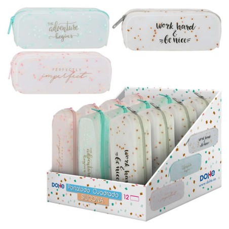 ✅ LOT de 12 Dohe Trousse en Silicone Semi-Translucide - avec Fermeture éclair - Décorations colorées - Impres en stock