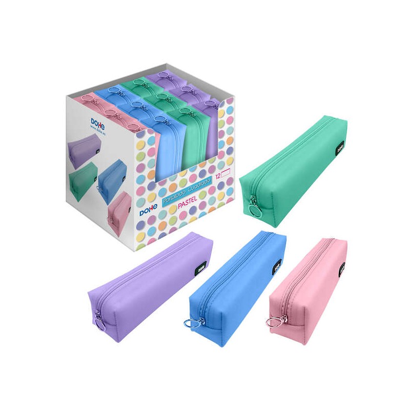 LOT de 12 Dohe Présentoir de 12 Trousses Carrées - Soft Touch - Couleurs Assorties