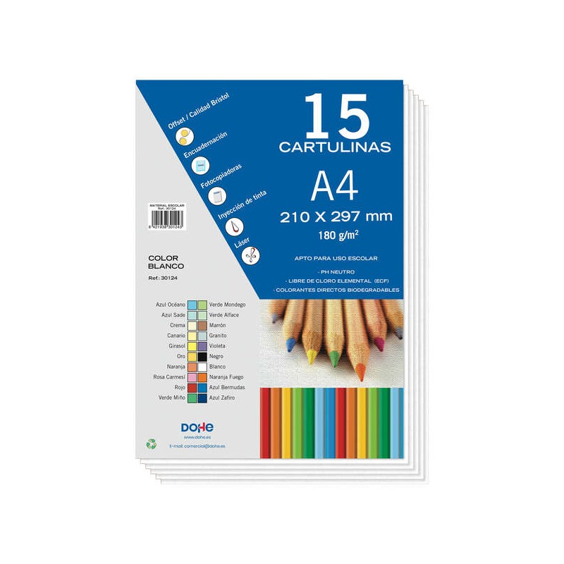 Dohe Pack de 15 Feuilles Cartonnées A4 - 210mmx297mm - Poids 180g