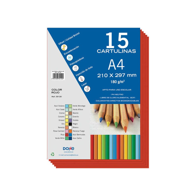 Dohe Papier cartonné A4 – 15 feuilles – Poids 180 g – Couleurs assorties