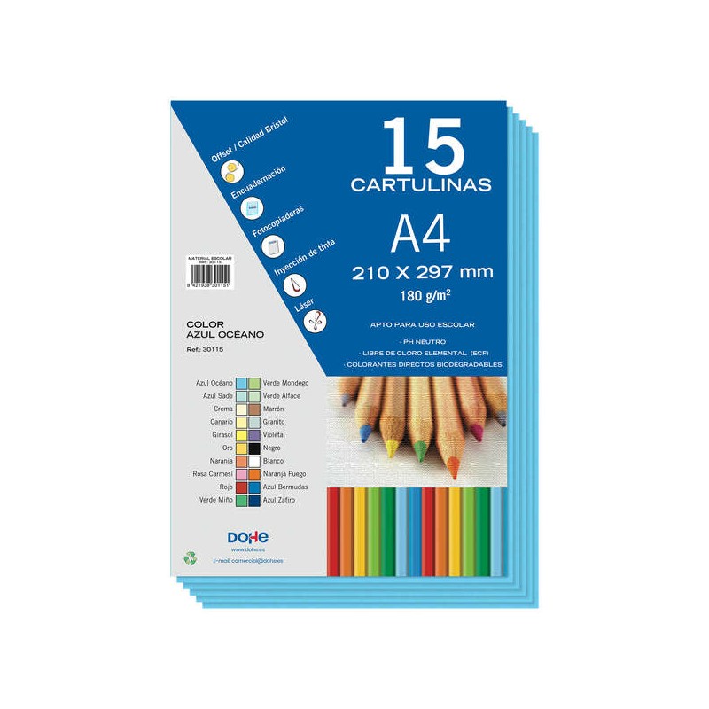 Dohe Papier cartonné A4 – 15 feuilles – Poids 180 g – Couleurs assorties