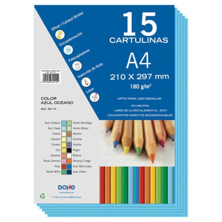 ✅ Dohe Papier cartonné A4 – 15 feuilles – Poids 180 g – Couleurs assorties couleur bleu en stock