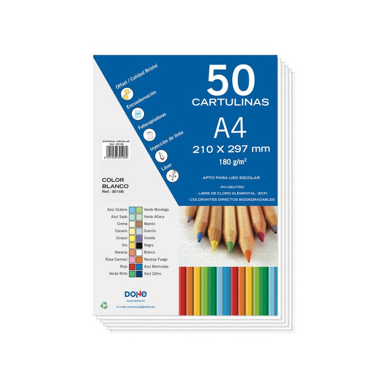 Cartons colorés Dohe 180 G/M2 - Format A4 - PH Neutre - Sans chlore élémentaire - Colorants biodégradables