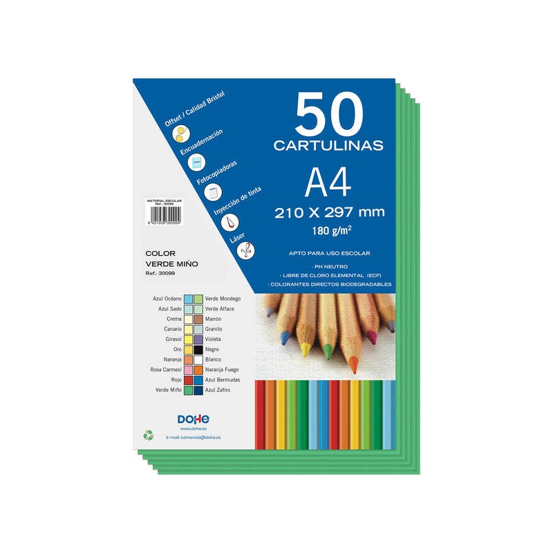 Cartons colorés Dohe 180 G/M2 - Format A4 - PH Neutre - Sans chlore élémentaire - Colorants biodégradables