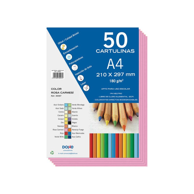 Cartons colorés Dohe 180 G/M2 - Format A4 - PH Neutre - Sans chlore élémentaire - Colorants biodégradables