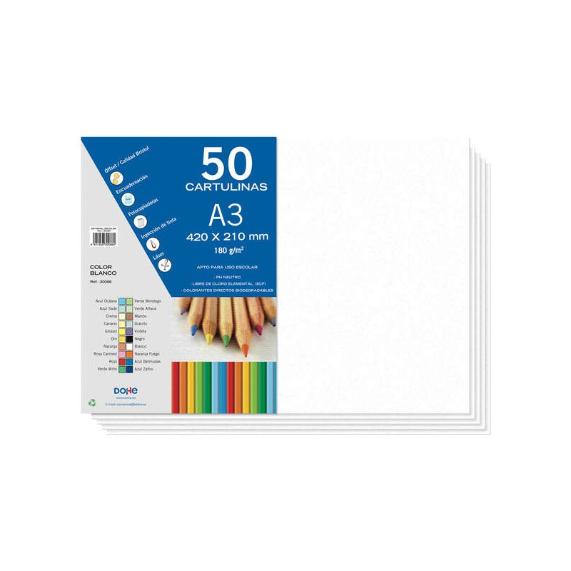 Dohe Papier cartonné A3 – 50 feuilles – Poids 180 g – Idéal pour les travaux manuels et les projets scolaires