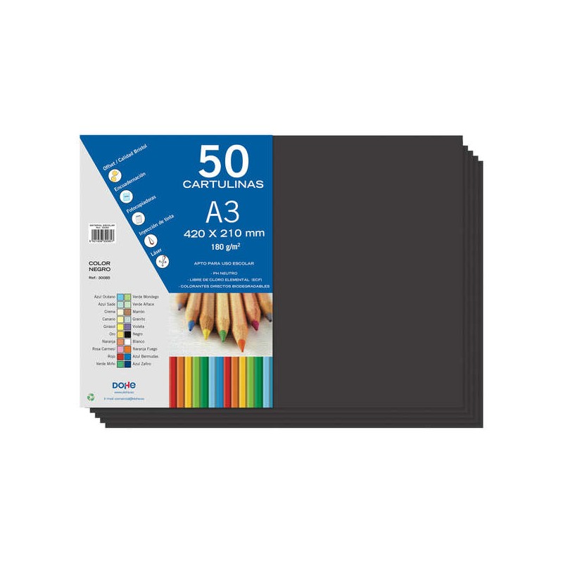 Dohe Papier cartonné A3 – 50 feuilles – Poids 180 g – Idéal pour les travaux manuels et les projets scolaires – Couleur noire