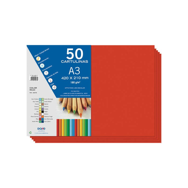 Dohe Papier cartonné A3 – 50 feuilles – Poids 180 g – Couleur rouge