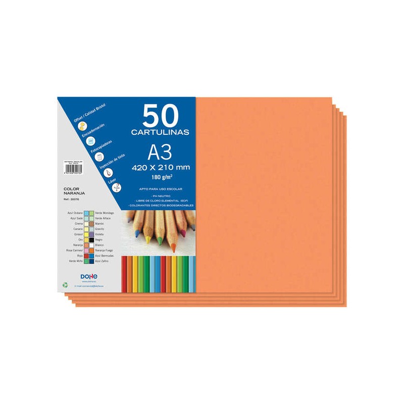 Dohe Papier cartonné A3 – 50 feuilles – Poids 180 g – Couleur orange