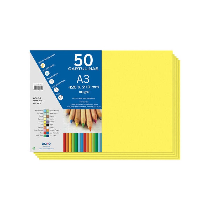 Dohe Papier cartonné A3 – 50 feuilles – Poids 180 g – Idéal pour les travaux manuels et les projets scolaires