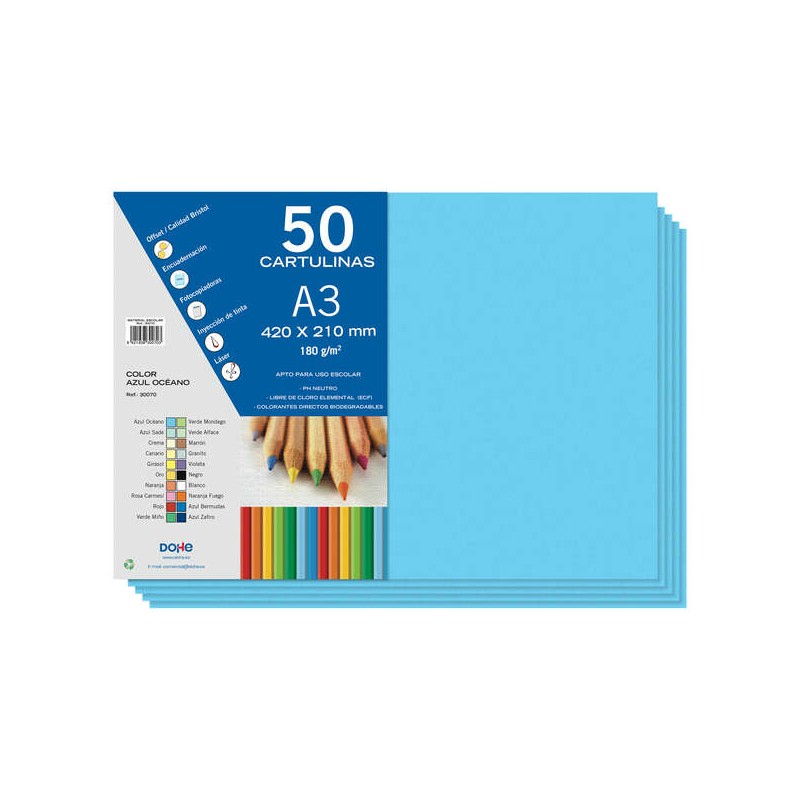 Dohe Papier cartonné A3 – 50 feuilles – Poids 180 g – Couleur bleue