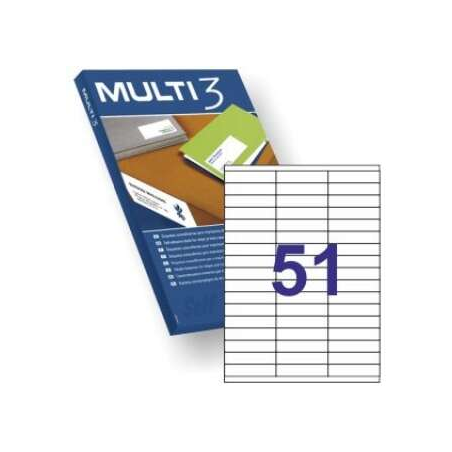 Multi3 Pack de 5100 Étiquettes Blanches Taille 70x16,9mm - 100 Feuilles x 51 Étiquettes - Adaptées à l'Impression Laser et Encre