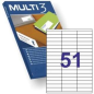 Multi3 Pack de 5100 Étiquettes Blanches Taille 70x16,9mm - 100 Feuilles x 51 Étiquettes - Adaptées à l'Impression Laser et Encre