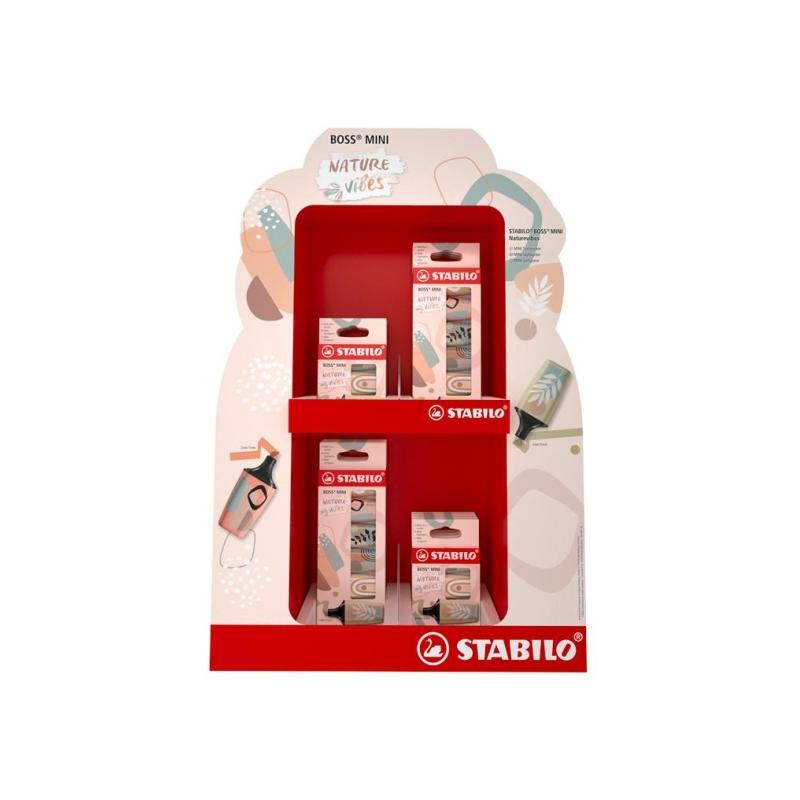 Présentoir Stabilo Boss Mini Naturevibes avec 8 paquets de 6 marqueurs fluorescents + 8 paquets de 3 marqueurs fluorescents - Tr