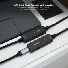 Câble d'extension Nanocable USB-C 3.2 mâle vers USB-C 3.2 femelle - 10 mètres - Amplificateur - Noir