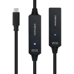 Câble d'extension Nanocable USB-C 3.2 mâle vers USB-C 3.2 femelle - 10 mètres - Amplificateur - Noir