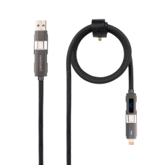 Câble Nanocable 4-en-1 USB-C - Puissance jusqu'à 27 W - Longueur 1 m - Adaptateurs USB-A et Lightning intégrés - Affichage numér