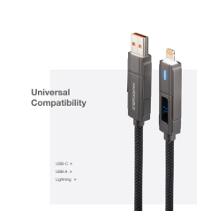 Câble Nanocable 4-en-1 USB-C - Puissance jusqu'à 27 W - Longueur 1 m - Adaptateurs USB-A et Lightning intégrés - Affichage numér