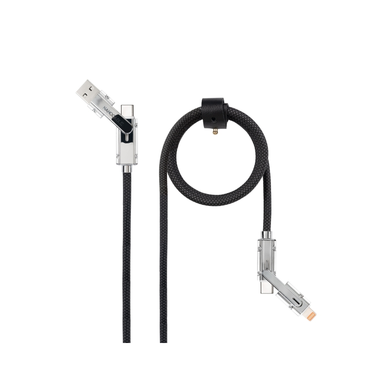 Câble Nanocable 4-en-1 USB-C - Puissance jusqu'à 27 W - Longueur 1 m - Adaptateurs USB-A et Lightning intégrés - Indicateur LED