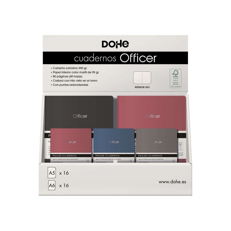Présentoir Dohe de cahiers d'officier - Format A5 et A6 - Couverture en carton 300g - Impression sur la couverture - Intérieur