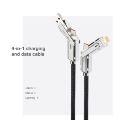Câble Nanocable 4-en-1 USB-C - Puissance jusqu'à 27 W - Longueur 1 m - Adaptateurs USB-A et Lightning intégrés - Indicateur LED