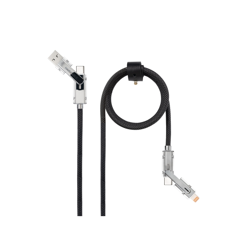 Câble Nanocable 4-en-1 USB-C - Puissance jusqu'à 27 W - Longueur 2 m - Adaptateurs USB-A et Lightning intégrés - Indicateur LED