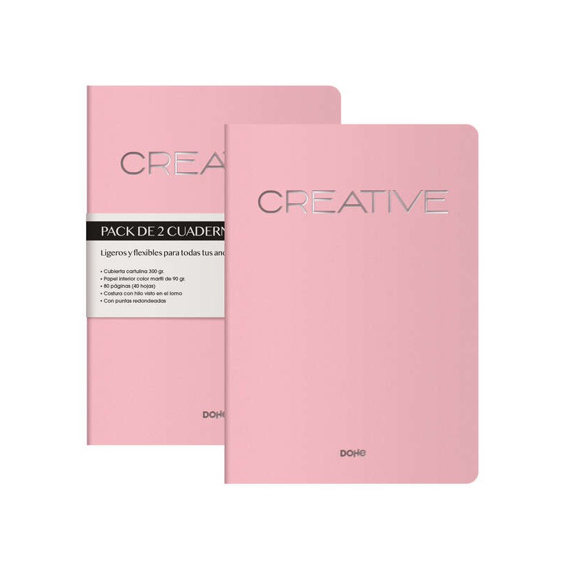 LOT de 2 Cahiers en carton coloré Dohe - 300gr - Impression sur couverture - Pointes arrondies - Dos rond - Reliure cousue - 40