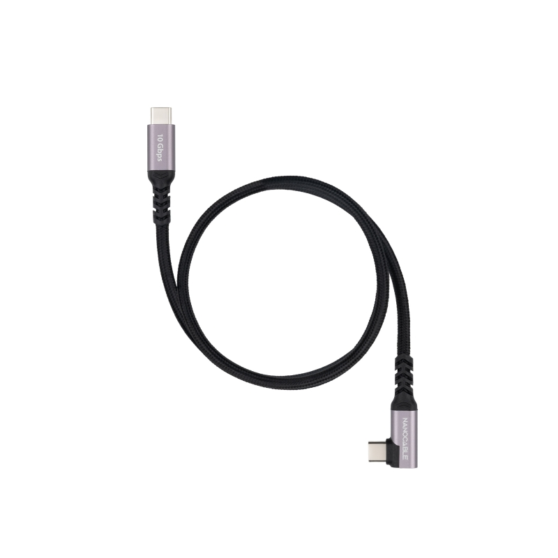 Câble Nanocable USB-C mâle, coudé à 90° - Puissance maximale : 100 W - Longueur : 0,5 m - Vitesse de transfert jusqu'à 10 Gbit/s
