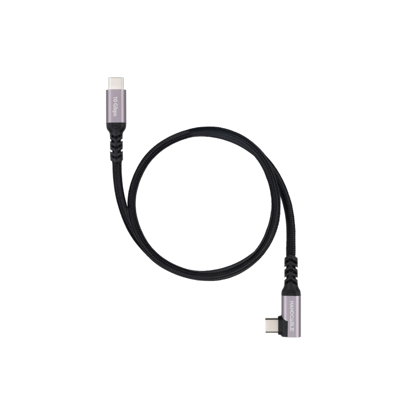Câble Nanocable USB-C mâle coudé à 90° - Puissance maximale de 100 W - Longueur : 2 m - Vitesse de transfert jusqu'à 10 Gbit/s -
