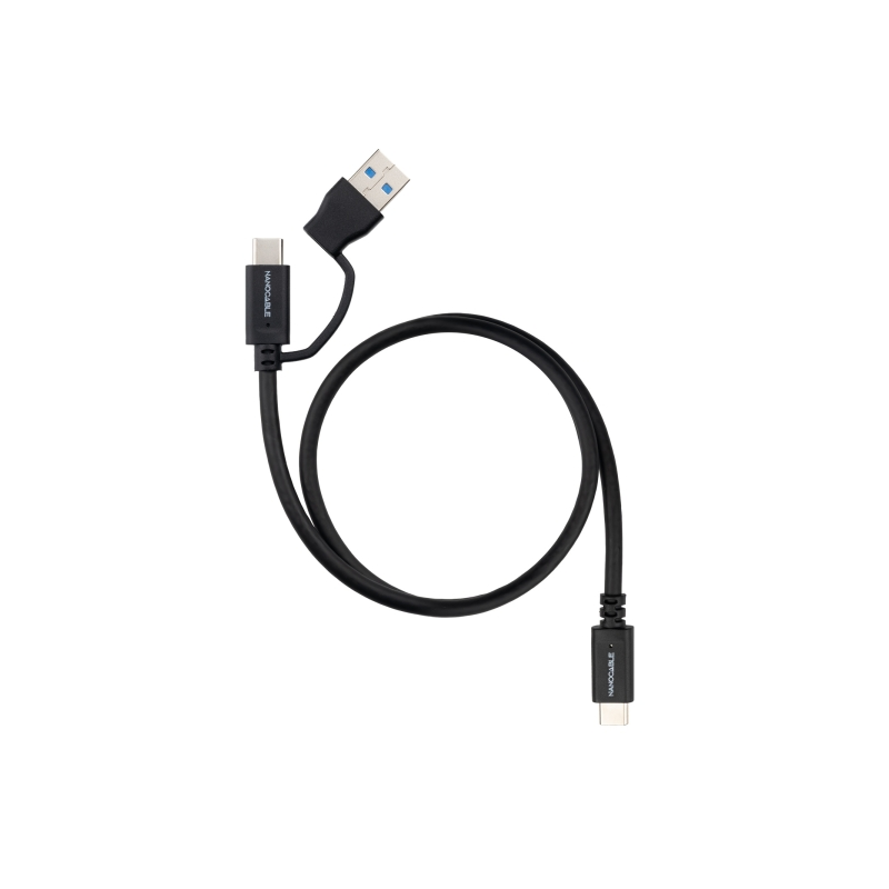Câble Nanocable USB-C mâle - Puissance admissible jusqu'à 60 W - Longueur : 1 m - Vitesse de transfert jusqu'à 10 Gbit/s - Résol