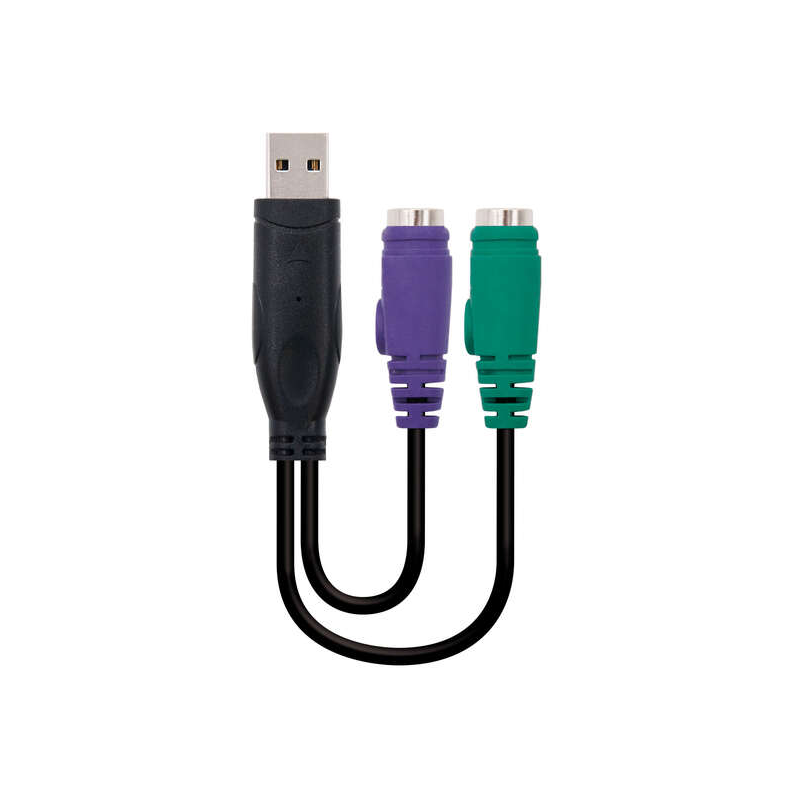 Convertisseur PS/2(clavier+souris) vers USB Nanocable - Type 2xPS/2/HA/M - 15cm - Couleur Noir