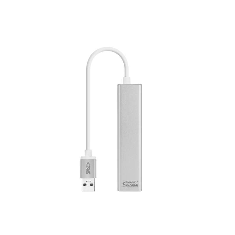 Convertisseur Nanocâble USB 3.0 vers Gigabit Ethernet + 3xUSB 3.0 - Aluminium - 15 cm - Couleur Argent