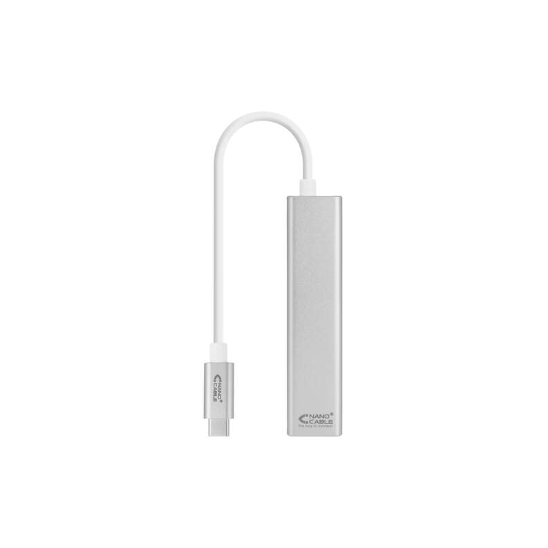Convertisseur Nanocable USB-C vers Gigabit Ethernet + 3xUSB 3.0 - Aluminium - 15 cm - Couleur Argent