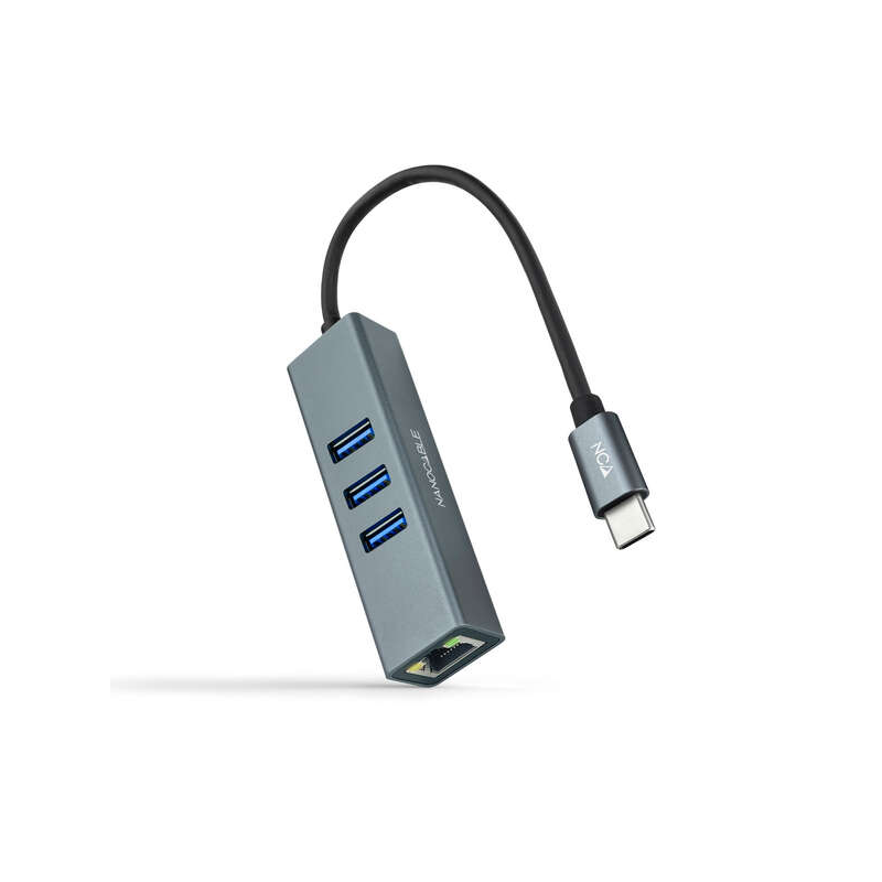 Adaptateur réseau Nanocable USB-C vers Gigabit Ethernet 10/100/1000 Mbps + 3 ports USB 3.0