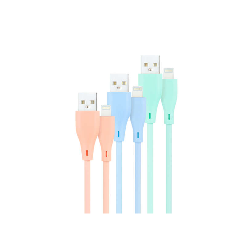 Nanocable Pack de 3 Câbles USB-A Mâle vers Lightning Mâle - Longueur 1m - Couleurs Pastel Rose, Vert et Bleu