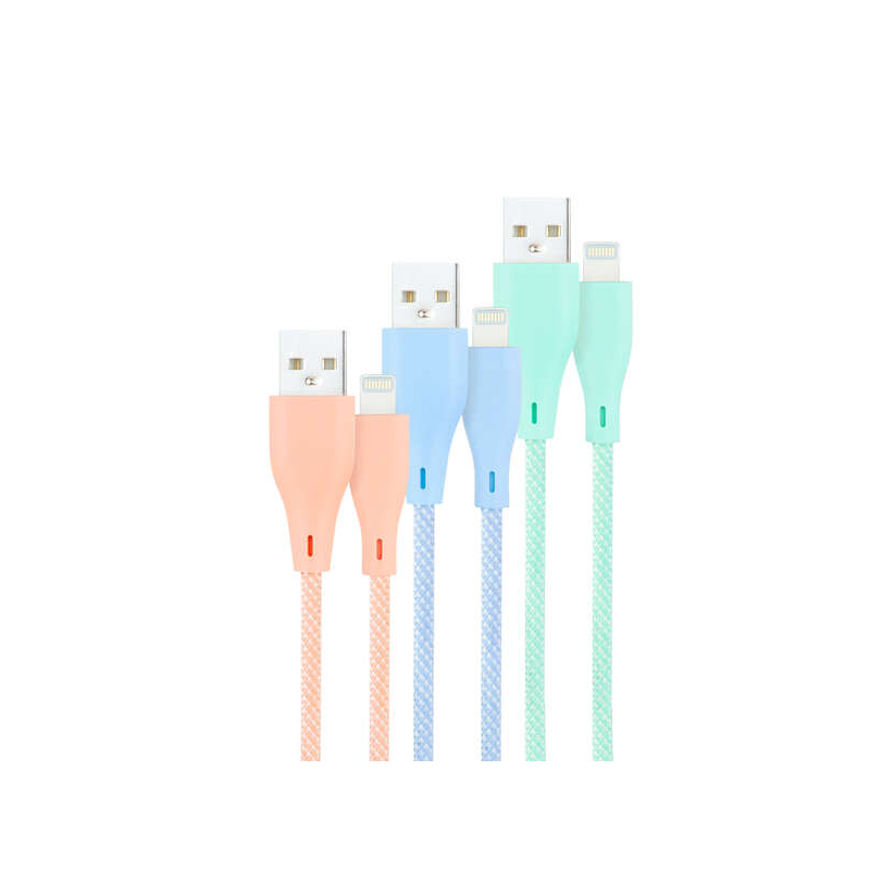 Nanocable Pack de 3 Câbles USB-A Mâle vers Lightning Mâle Blindés - Longueur 1m - Couleurs Pastel Rose, Vert et Bleu
