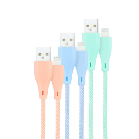Nanocable Pack de 3 Câbles USB-A Mâle vers Lightning Mâle Blindés - Longueur 1m - Couleurs Pastel Rose, Vert et Bleu