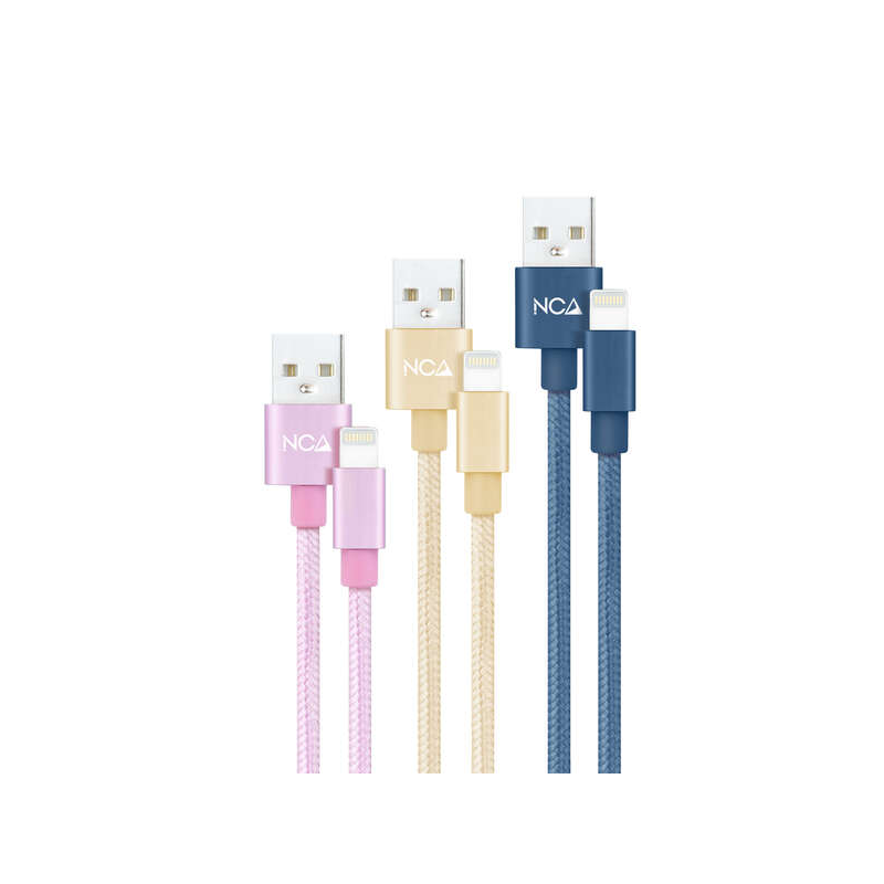 Nanocable Lot de 3 Câbles Blindés USB-A Mâle vers Lightning Mâle - Longueur 1m - Couleurs Rose, Or et Bleu