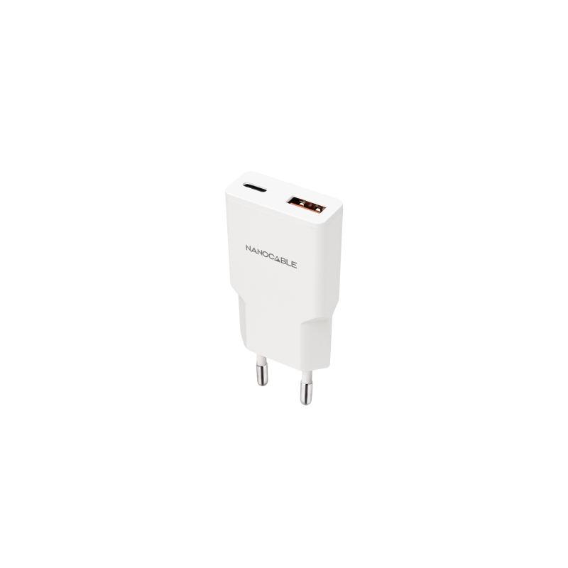 Chargeur mural Nanocable USB-C/PD + USB-A/QC 20 W - Blanc