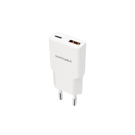 Chargeur mural Nanocable USB-C/PD + USB-A/QC 20 W - Blanc