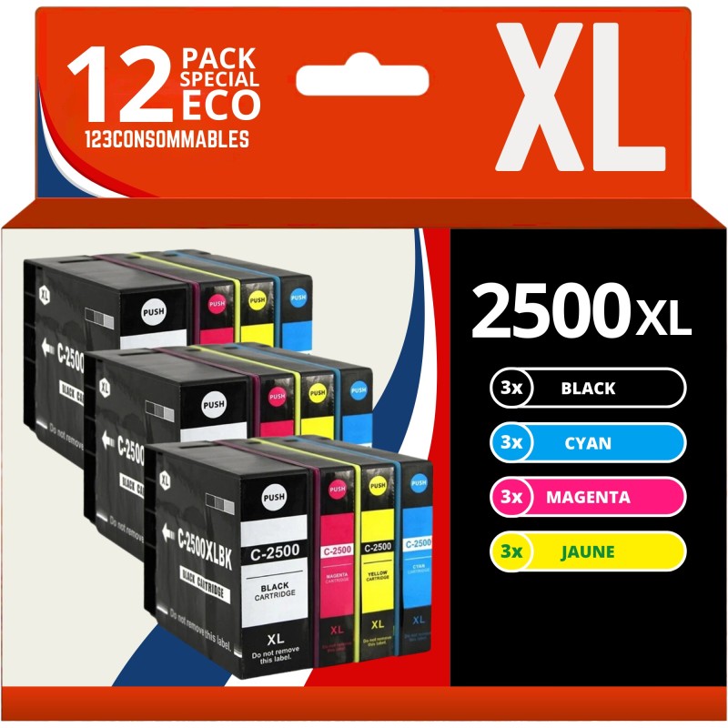 Pack 12 cartouches compatibles CANON PGI-2500XL Pack 12 cartouches compatibles CANON PGI-2500XL