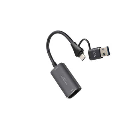 Carte d'acquisition vidéo Nanocable - HDMI 4K femelle - USB-C mâle - Adaptateur USB-A - Multi-système - Gris foncé